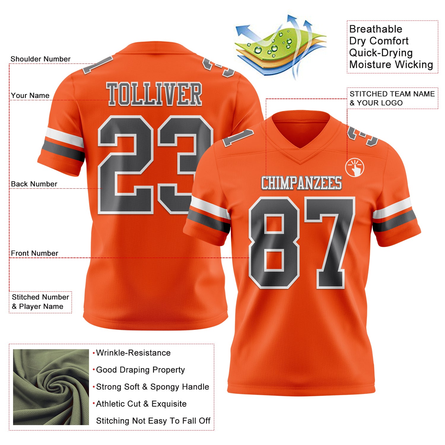 Custom Orange Steel Gray-White Authentic Football Jersey