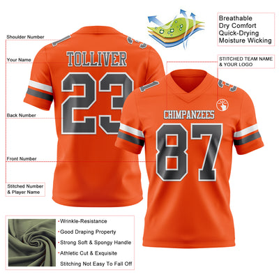 Custom Orange Steel Gray-White Authentic Football Jersey