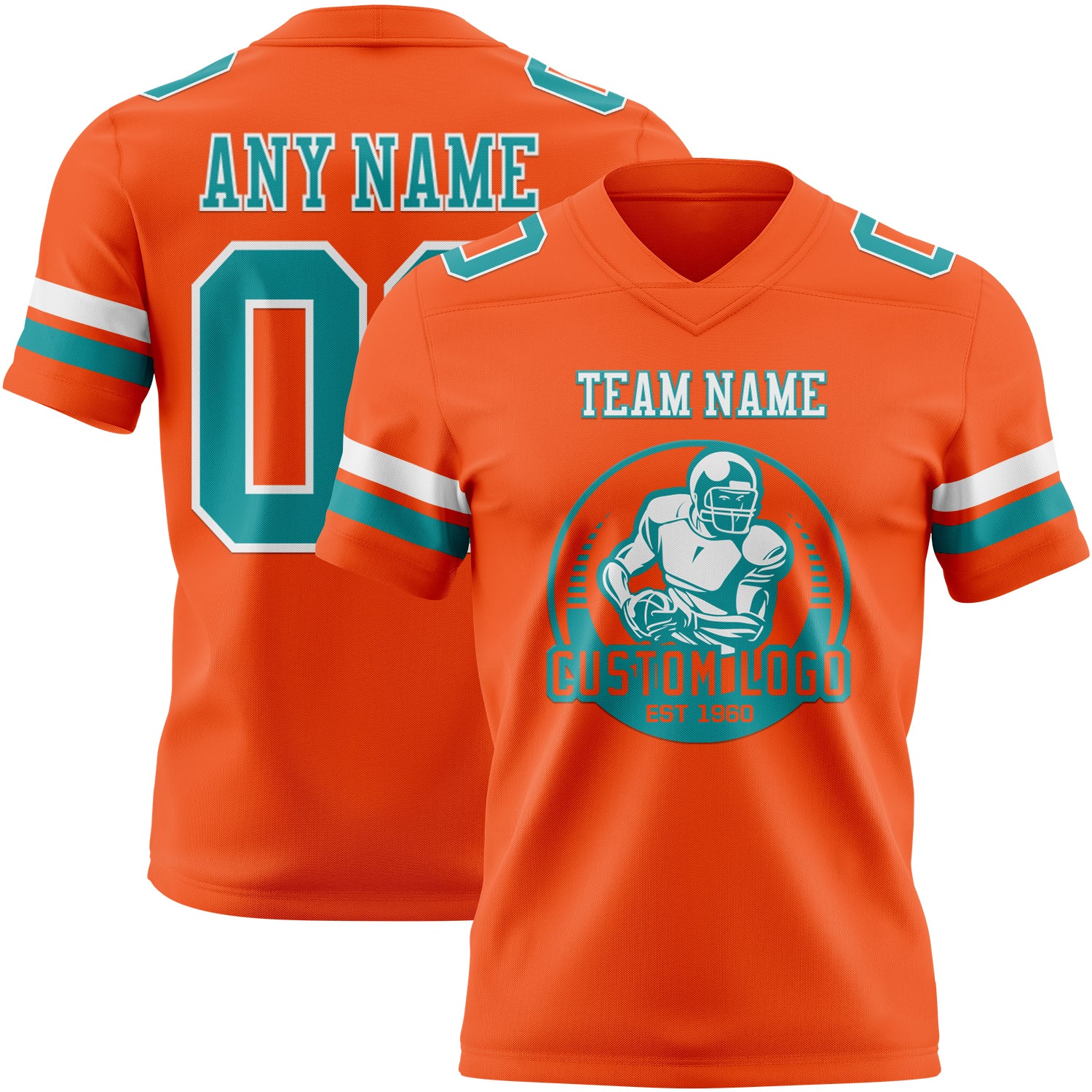 Custom Orange Teal-White Authentic Football Jersey