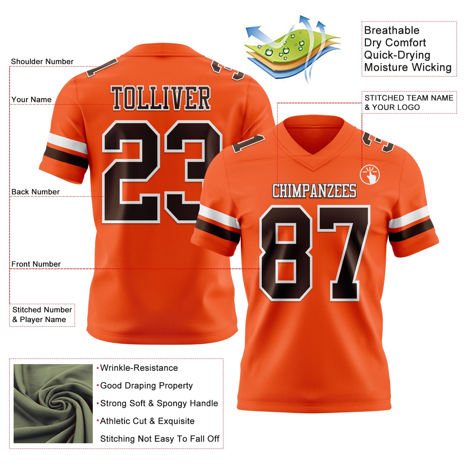 Custom Orange Brown-White Authentic Football Jersey