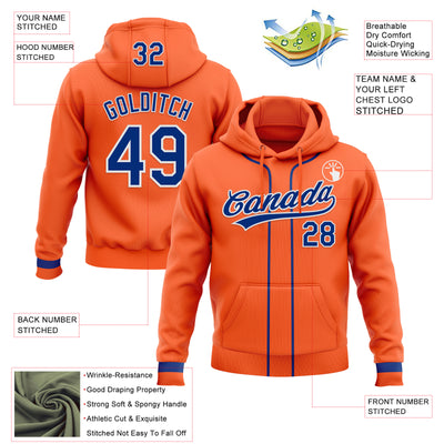 Custom Stitched Orange Royal-White Baseball Pullover Sweatshirt Hoodie