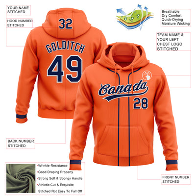 Custom Stitched Orange Navy-White Baseball Pullover Sweatshirt Hoodie