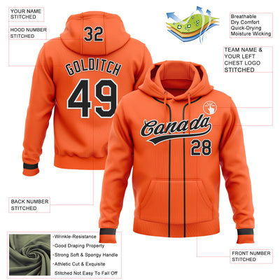 Custom Stitched Orange Black-White Baseball Pullover Sweatshirt Hoodie