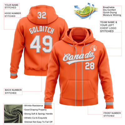 Custom Stitched Orange White-Gray Baseball Pullover Sweatshirt Hoodie