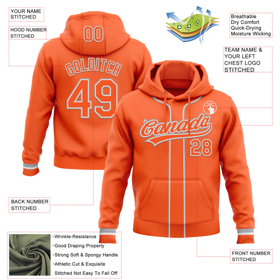 Custom Stitched Orange Orange White-Gray Baseball Pullover Sweatshirt Hoodie