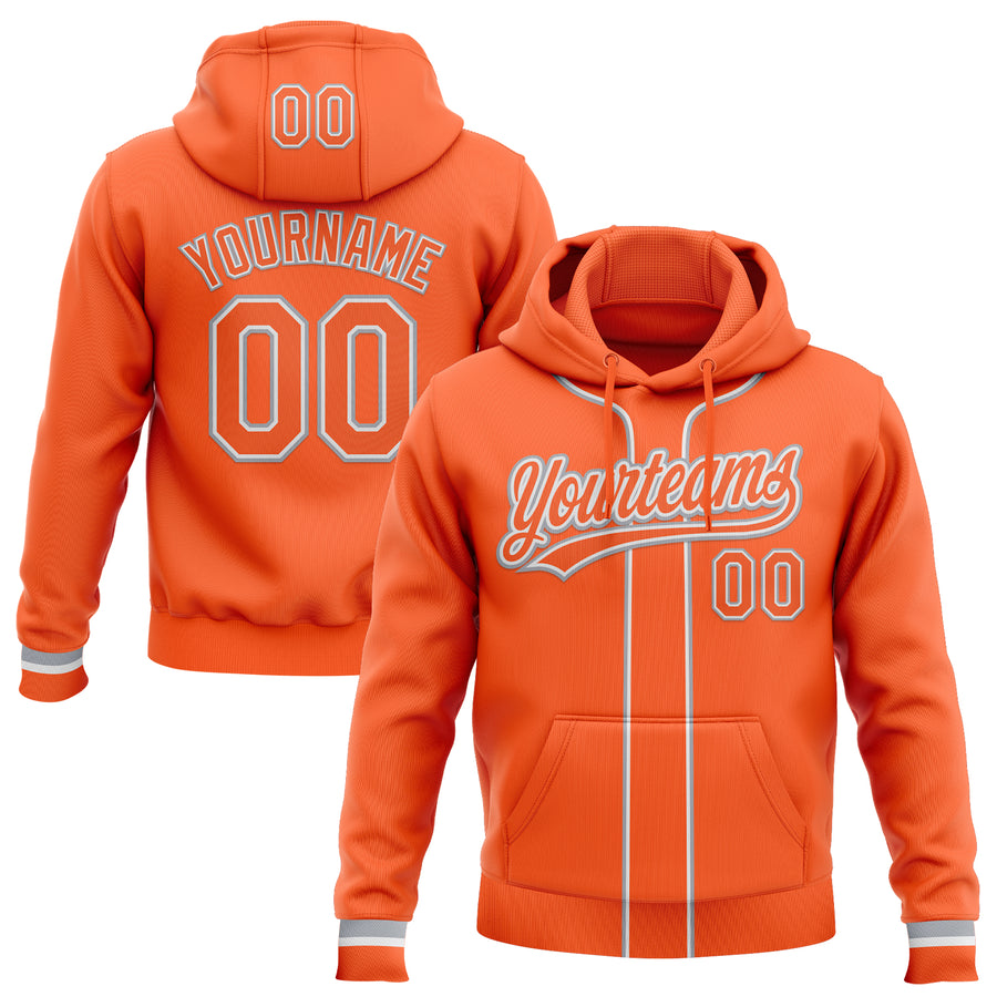 Custom Stitched Orange Orange White-Gray Baseball Pullover Sweatshirt Hoodie