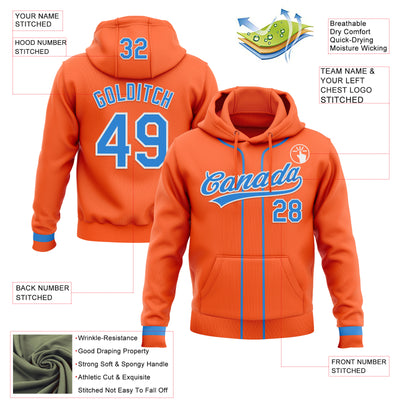 Custom Stitched Orange Powder Blue-White Baseball Pullover Sweatshirt Hoodie