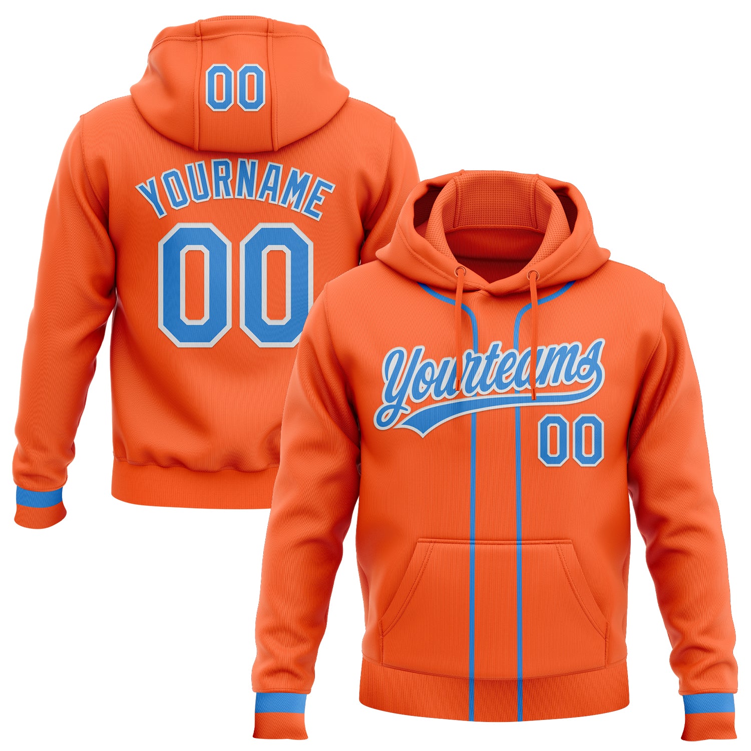 Custom Stitched Orange Powder Blue-White Baseball Pullover Sweatshirt Hoodie