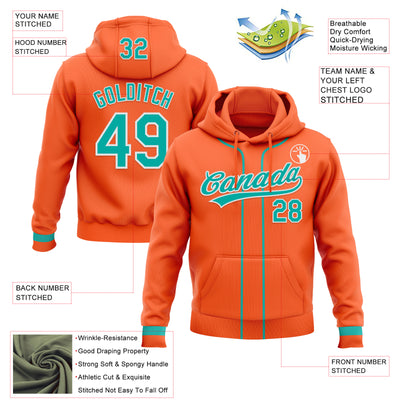 Custom Stitched Orange Aqua-White Baseball Pullover Sweatshirt Hoodie