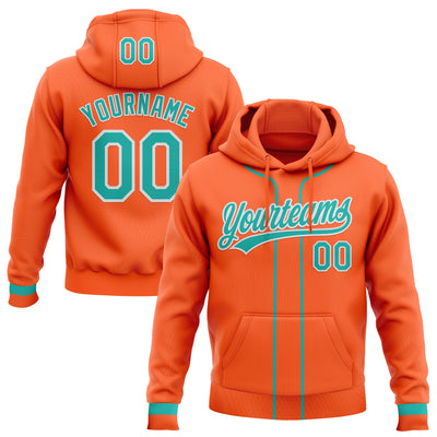 Custom Stitched Orange Aqua-White Baseball Pullover Sweatshirt Hoodie