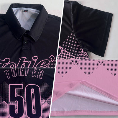 Custom Black Light Pink 3D Pattern Design Gradient Square Shape Performance Polo Shirt