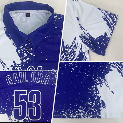 Custom White Royal 3D Pattern Design Abstract Brush Stroke Performance Polo Shirt