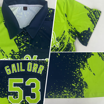 Custom Neon Green Navy-White 3D Pattern Design Abstract Brush Stroke Performance Polo Shirt
