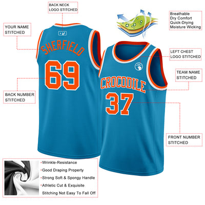 Custom Panther Blue Orange-White Authentic Basketball Jersey