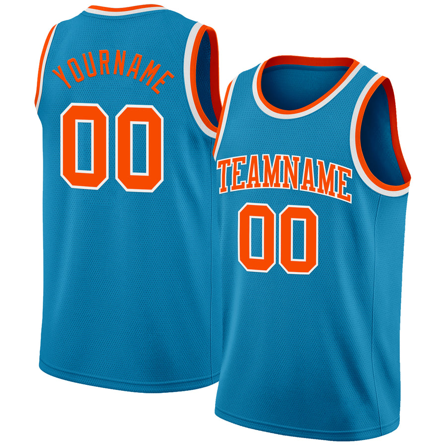Custom Panther Blue Orange-White Authentic Basketball Jersey