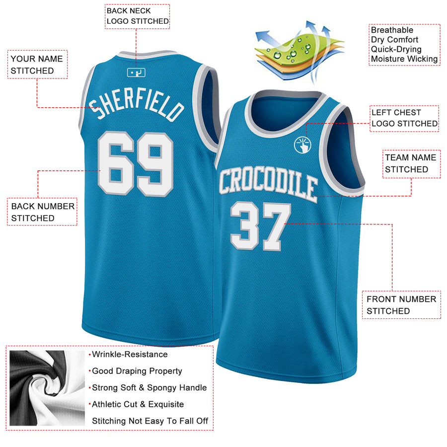 Custom Panther Blue White-Gray Authentic Basketball Jersey
