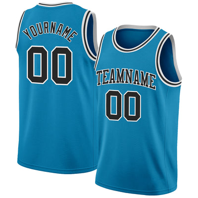 Custom Panther Blue Black-White Authentic Basketball Jersey