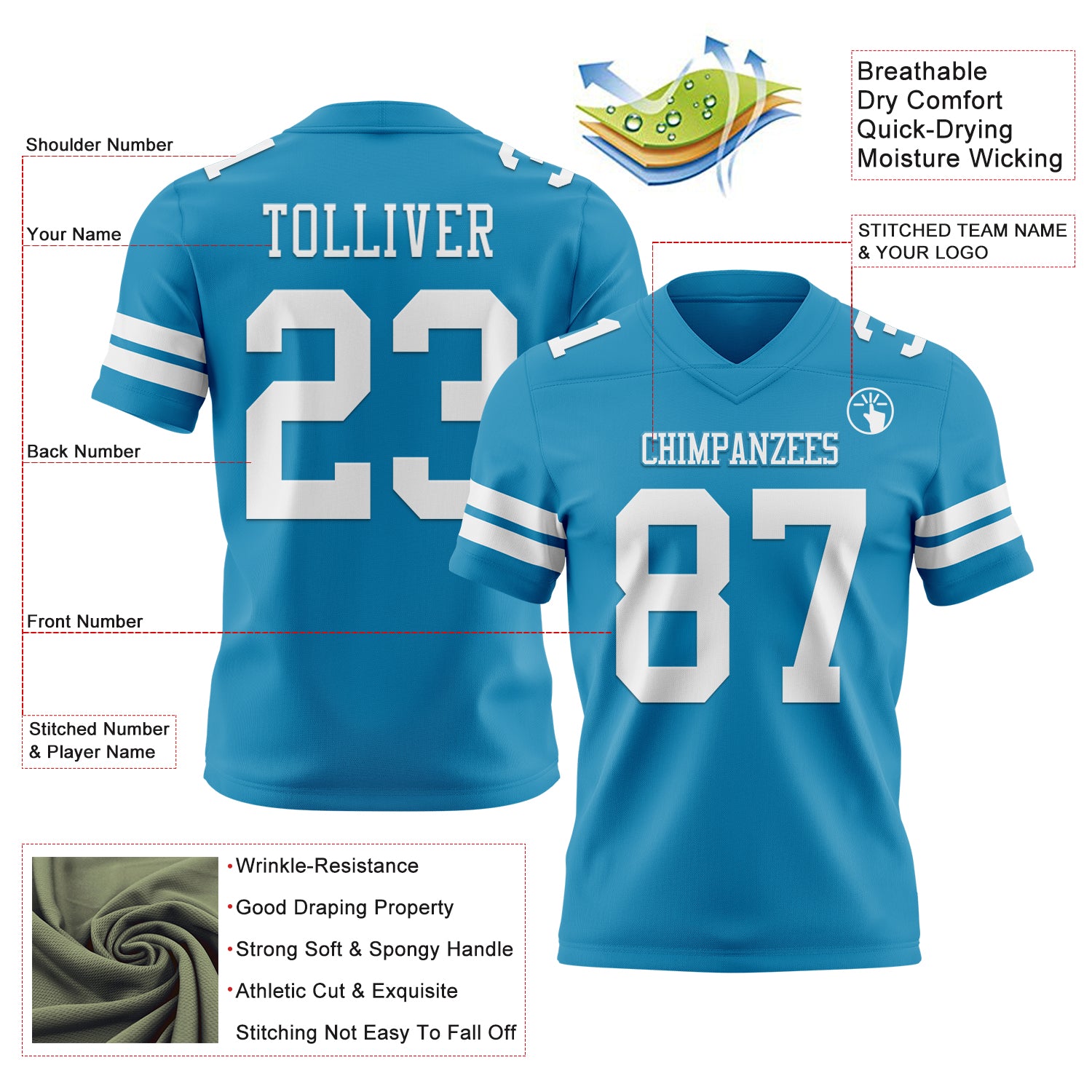Custom Panther Blue White Authentic Football Jersey