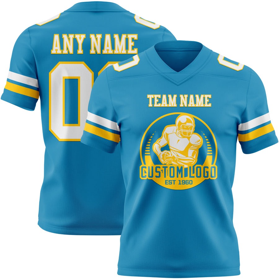 Custom Panther Blue White-Yellow Authentic Football Jersey