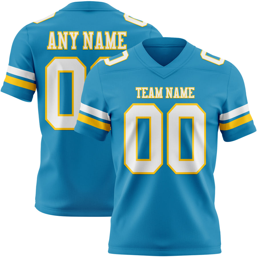 Custom Panther Blue White-Yellow Authentic Football Jersey