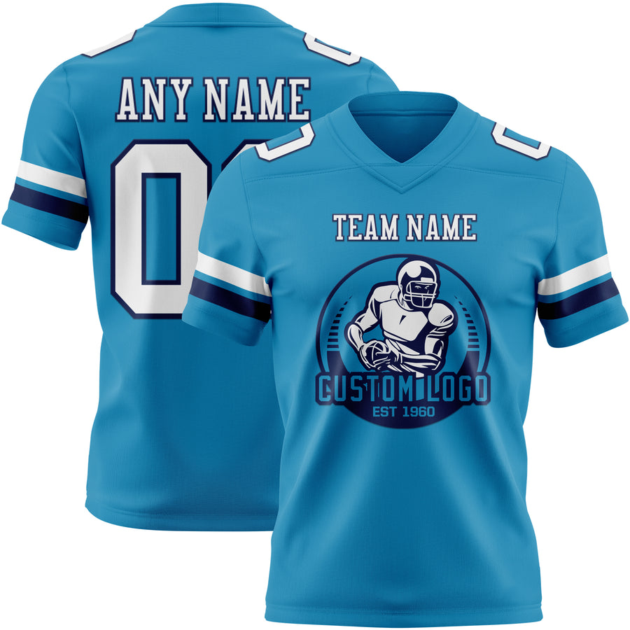 Custom Panther Blue White-Navy Authentic Football Jersey