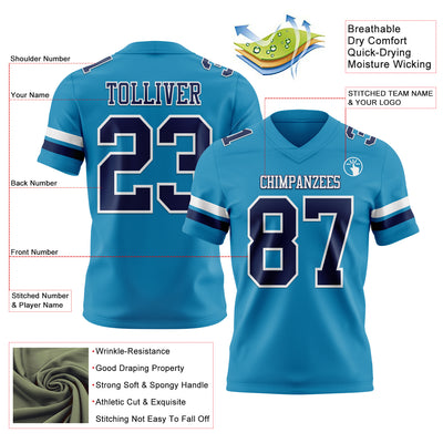 Custom Panther Blue Navy-White Authentic Football Jersey