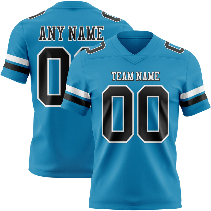 Custom Panther Blue Black-White Authentic Football Jersey