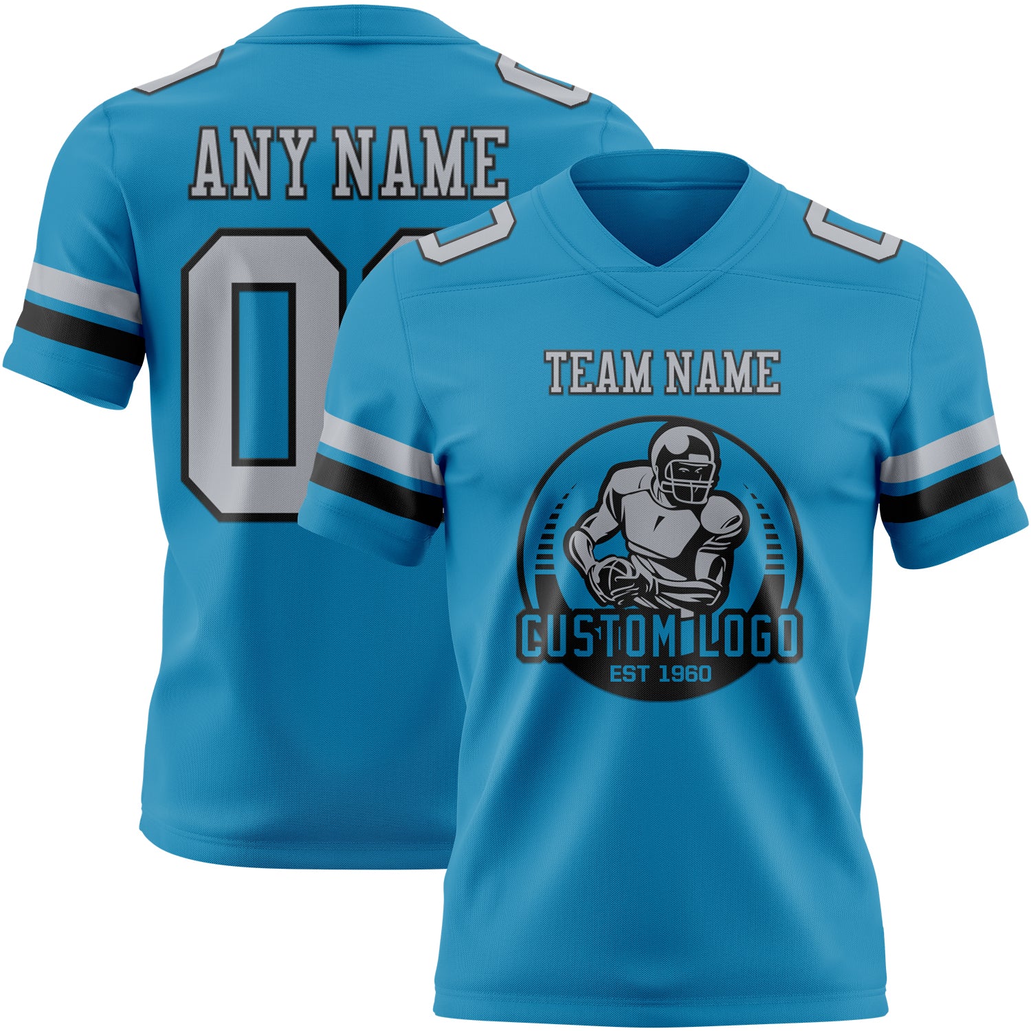 Custom Panther Blue Gray-Black Authentic Football Jersey