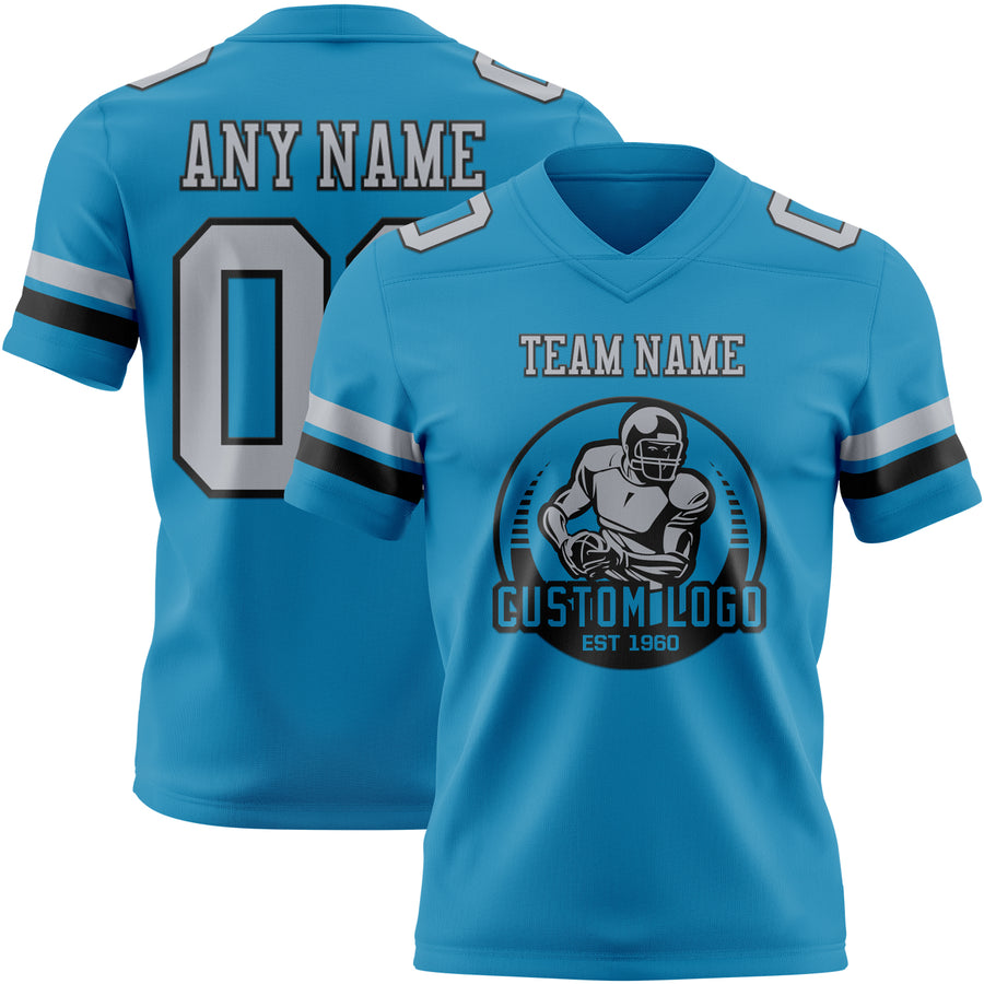 Custom Panther Blue Gray-Black Authentic Football Jersey