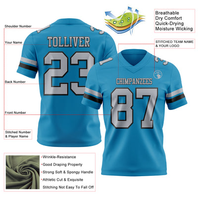 Custom Panther Blue Gray-Black Authentic Football Jersey