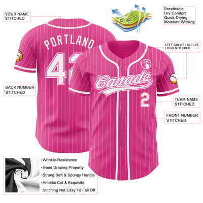 Custom Pink White Pinstripe White Authentic Baseball Jersey