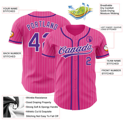 Custom Pink White Pinstripe Purple Authentic Baseball Jersey