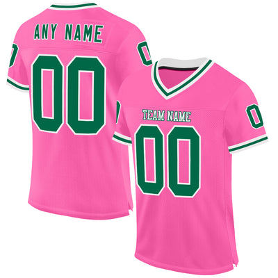 Custom Pink Kelly Green-White Mesh Authentic Throwback Football Jersey