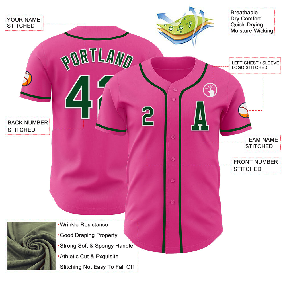 Custom Pink Green-White Authentic Baseball Jersey