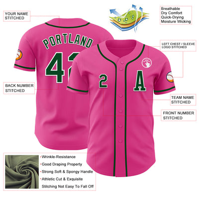 Custom Pink Green-White Authentic Baseball Jersey