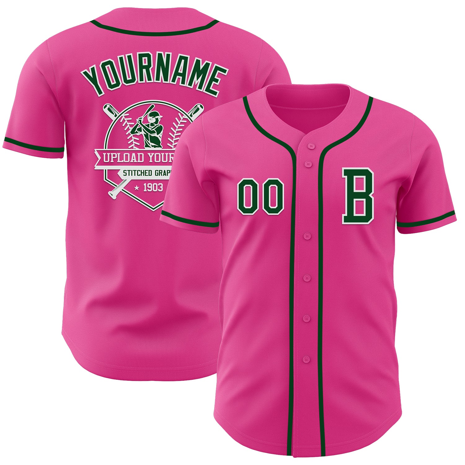 Custom Pink Green-White Authentic Baseball Jersey