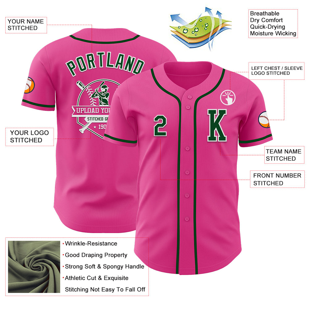 Custom Pink Green-White Authentic Baseball Jersey