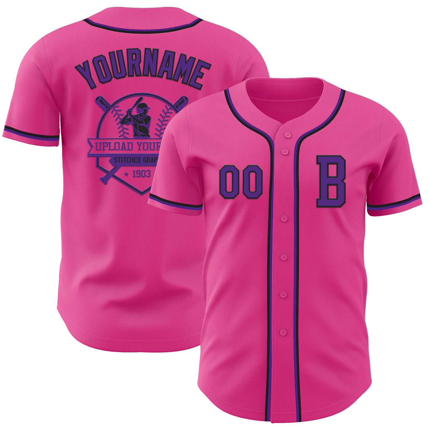 Custom Pink Purple-Black Authentic Baseball Jersey