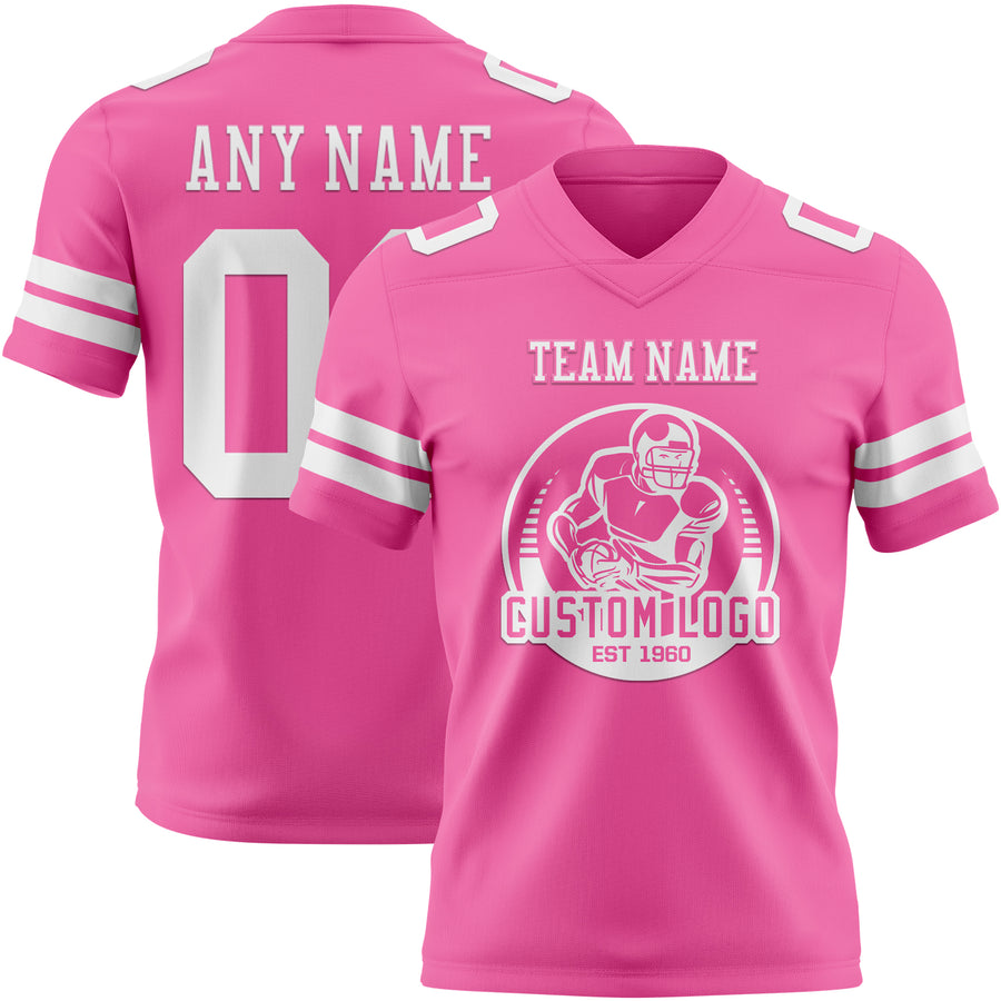 Custom Pink White Authentic Football Jersey