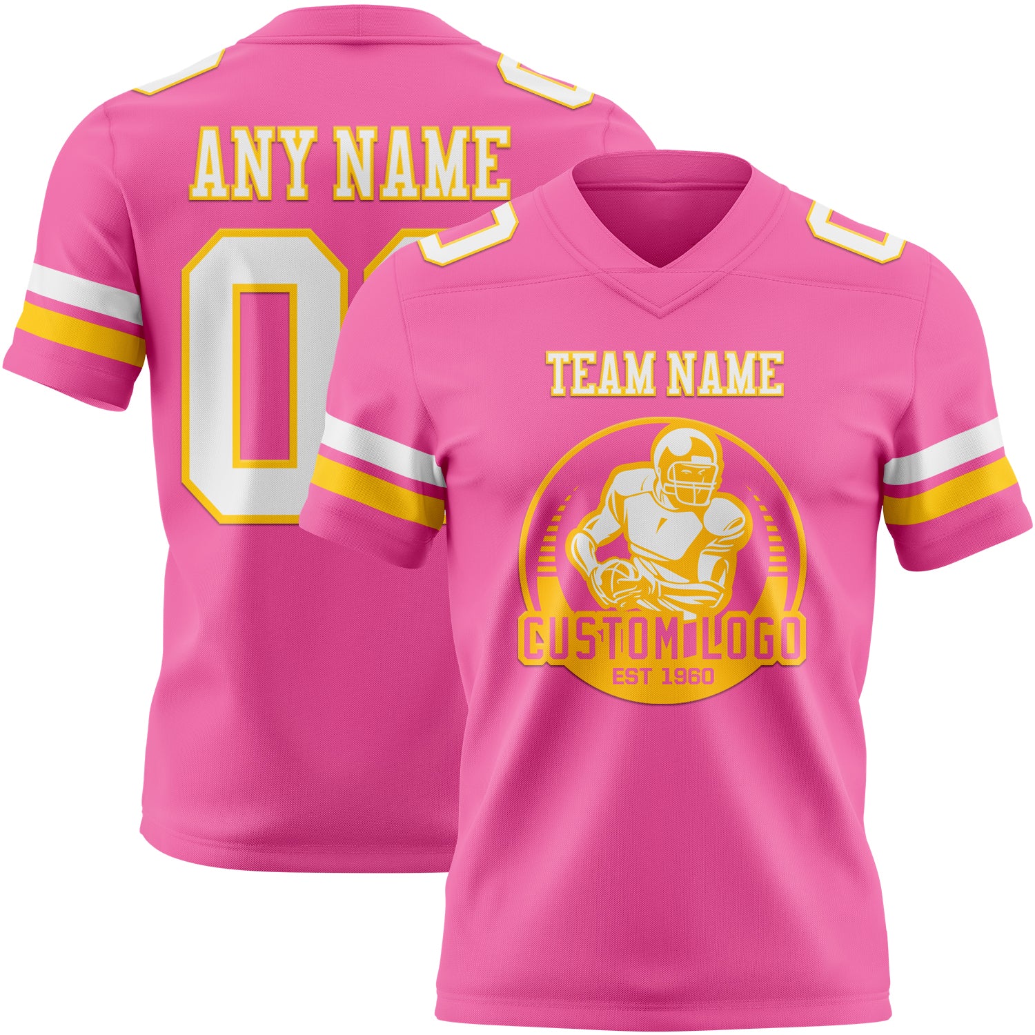 Custom Pink White-Yellow Authentic Football Jersey