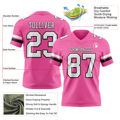 Custom Pink White-Black Authentic Football Jersey