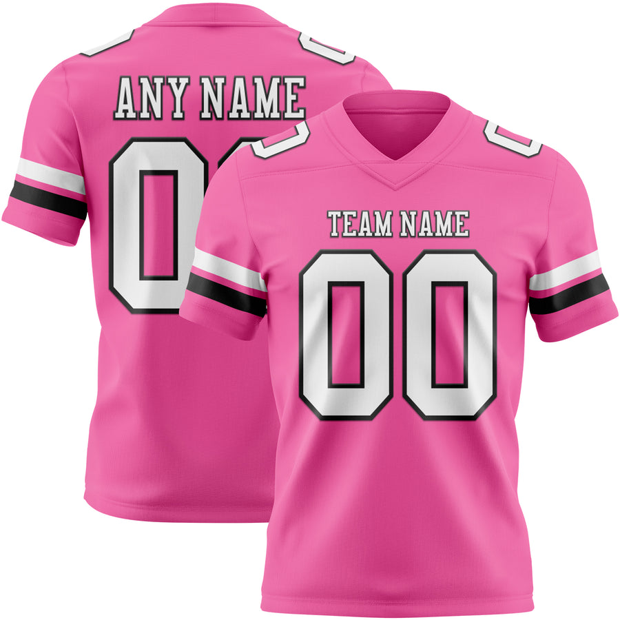 Custom Pink White-Black Authentic Football Jersey
