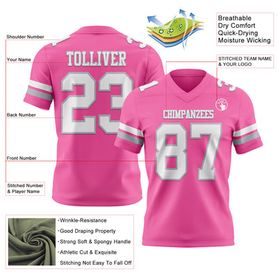 Custom Pink White-Gray Authentic Football Jersey