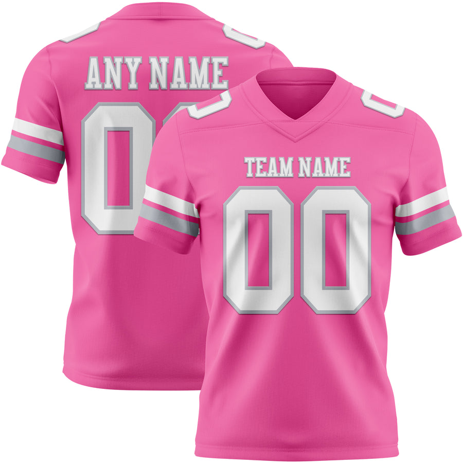 Custom Pink White-Gray Authentic Football Jersey