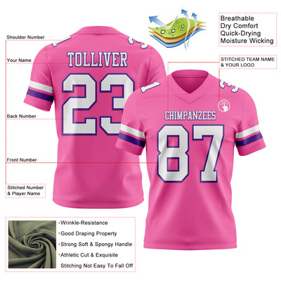 Custom Pink White-Purple Authentic Football Jersey