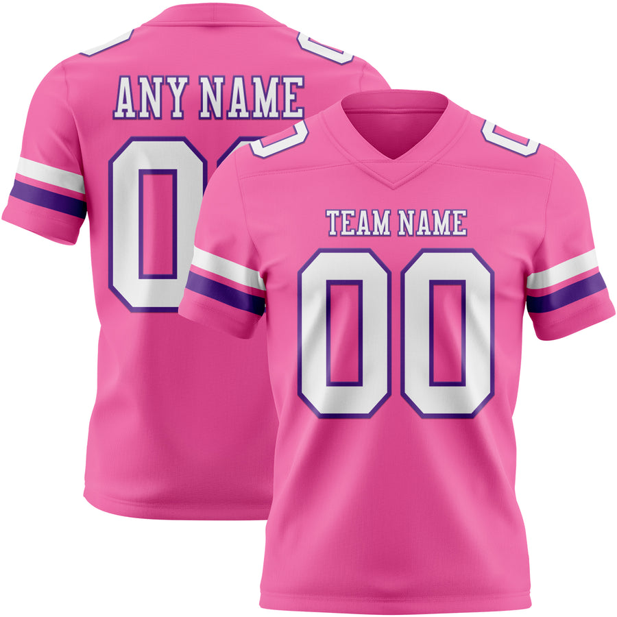 Custom Pink White-Purple Authentic Football Jersey