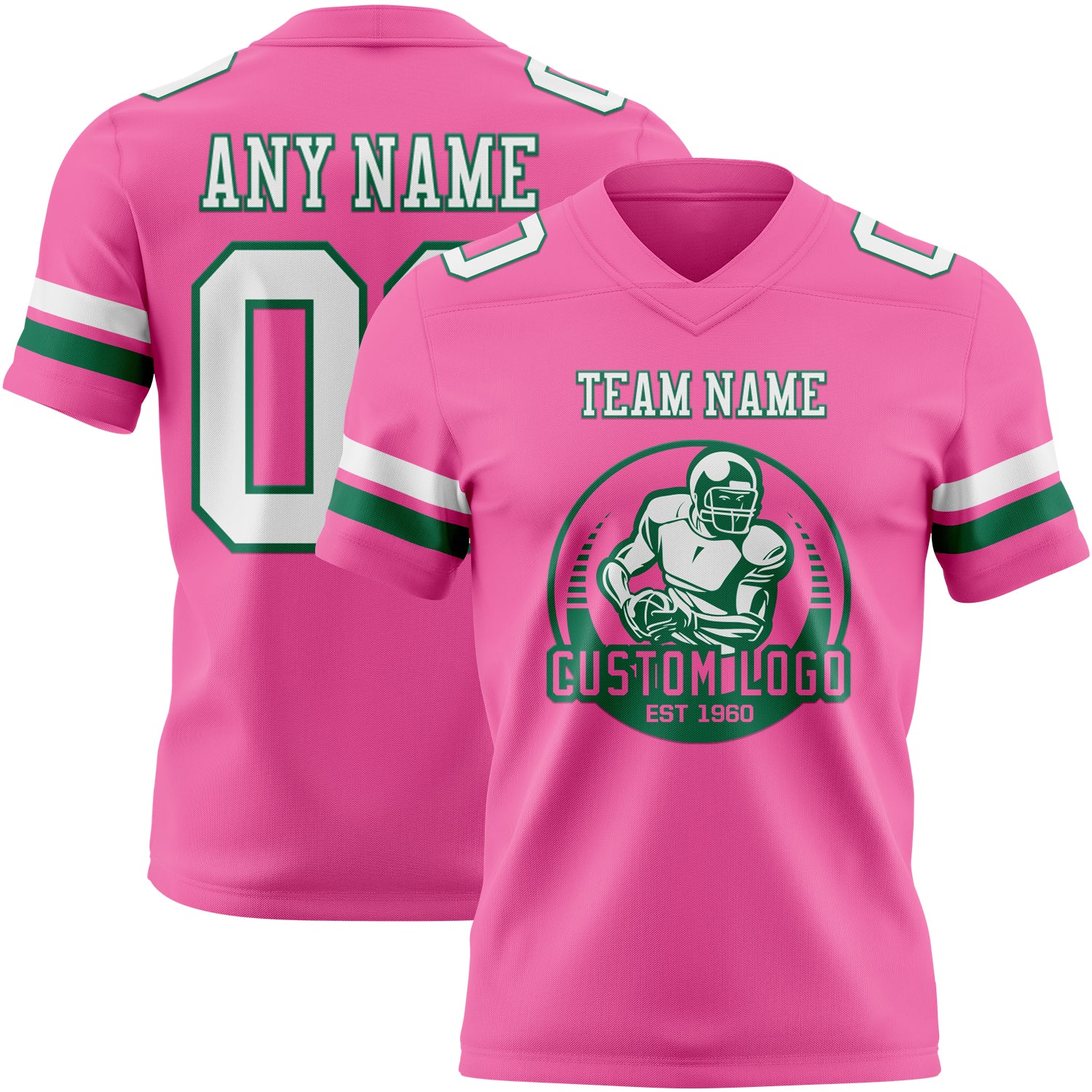 Custom Pink White-Kelly Green Authentic Football Jersey