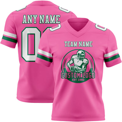Custom Pink White-Kelly Green Authentic Football Jersey