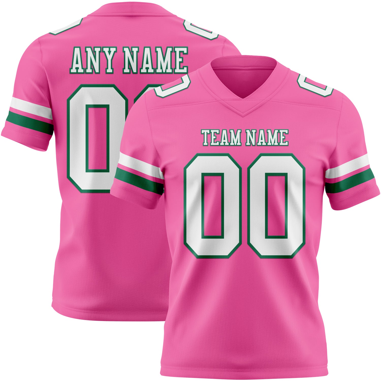 Custom Pink White-Kelly Green Authentic Football Jersey