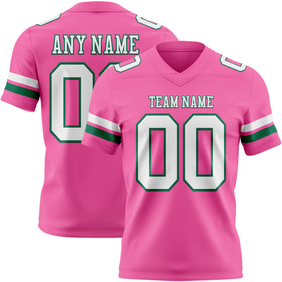 Custom Pink White-Kelly Green Authentic Football Jersey